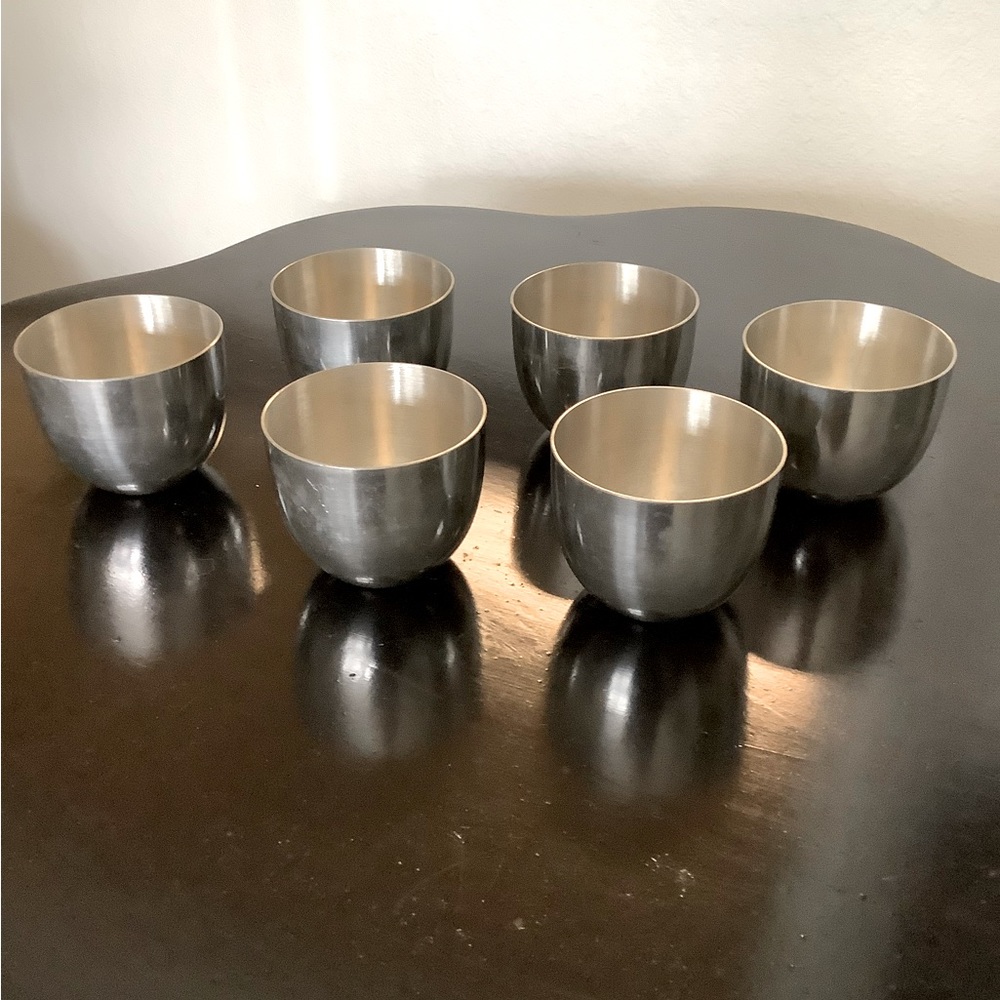 Matching Set of Six Vintage Pewter Cups